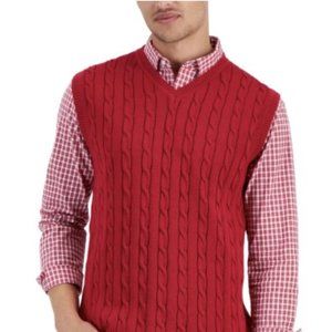 Club Room Men's Cable-Knit Cotton Red Sweater Vest Ablaze Size M 🍁